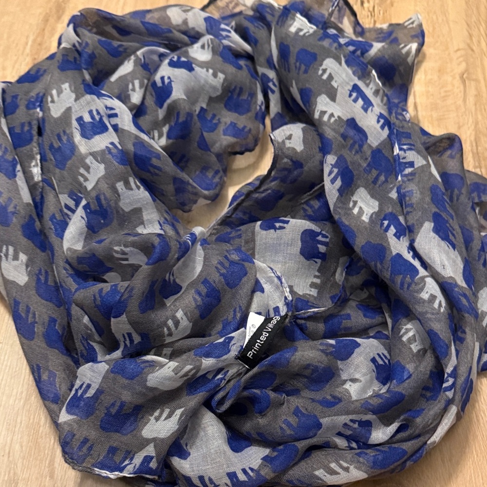 Printed Village Blue/Gray Elephant Print Scarf, 40 x 70